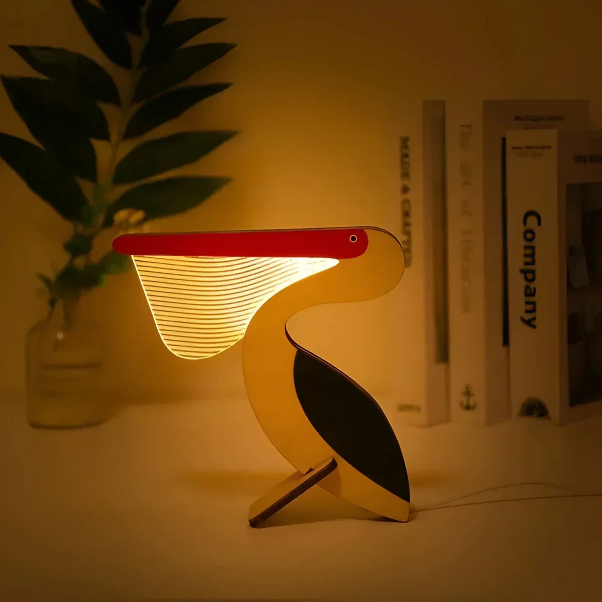 Natbordslampe med silhuet af vilde dyr, akryl, træ og touchbetjening