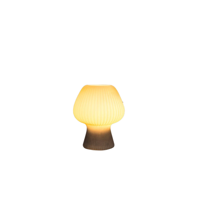 Vintage bordlampe i rillet glas med svampeform til sengebordet