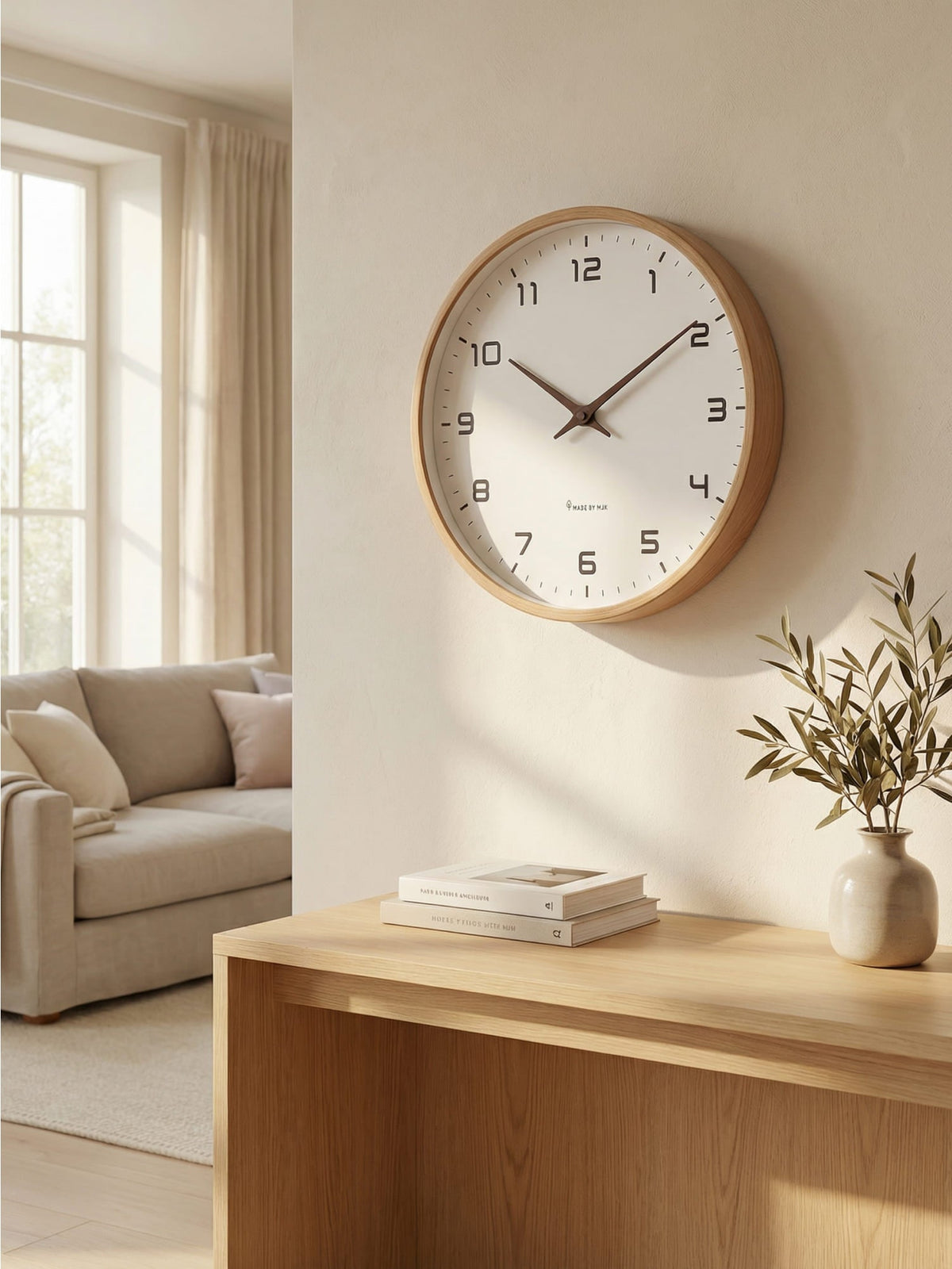 Nordische quadratische leise Wanduhr aus Massivholz