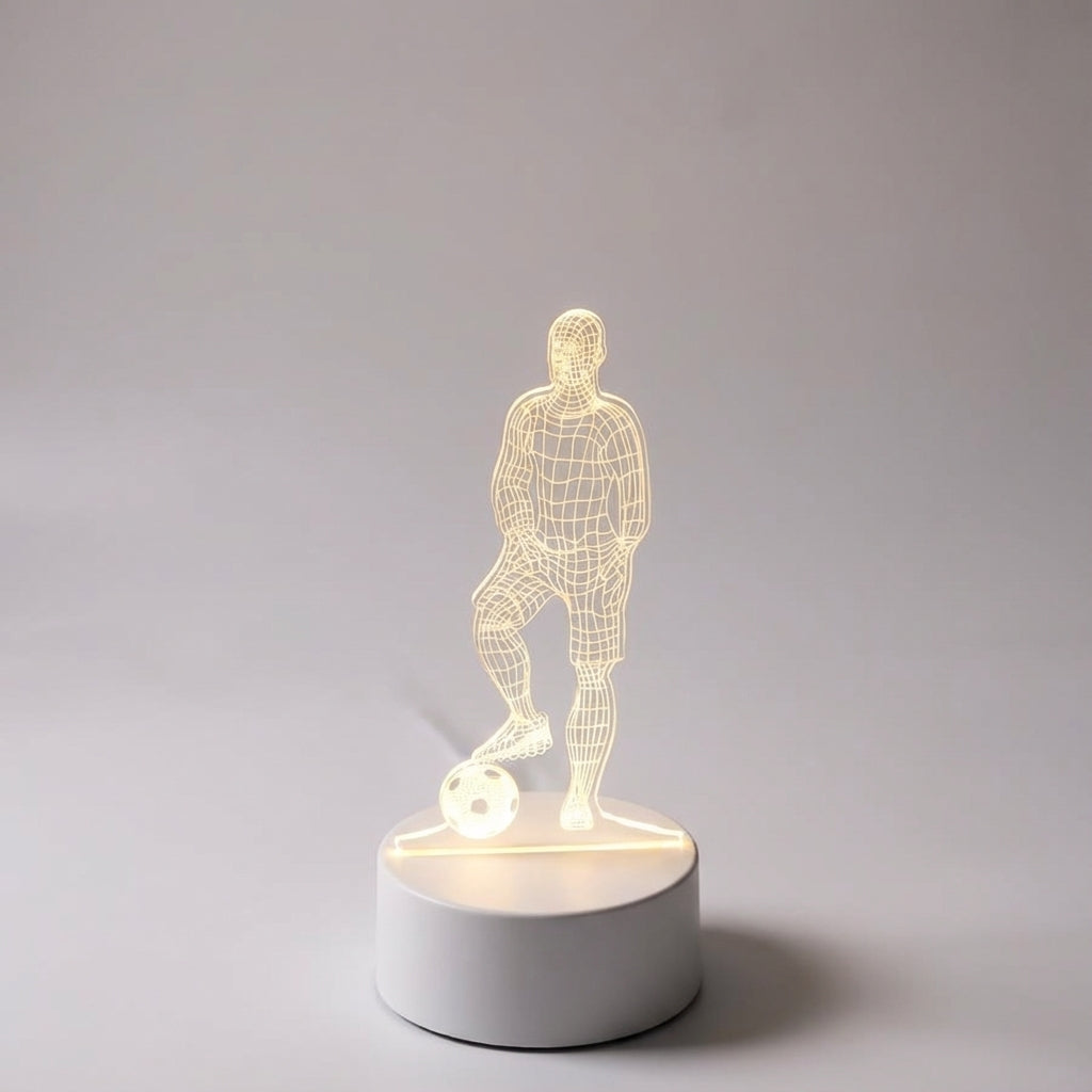 Skulpturale USB-Tischlampe mit Acrylpaneel und Fußballmotiv