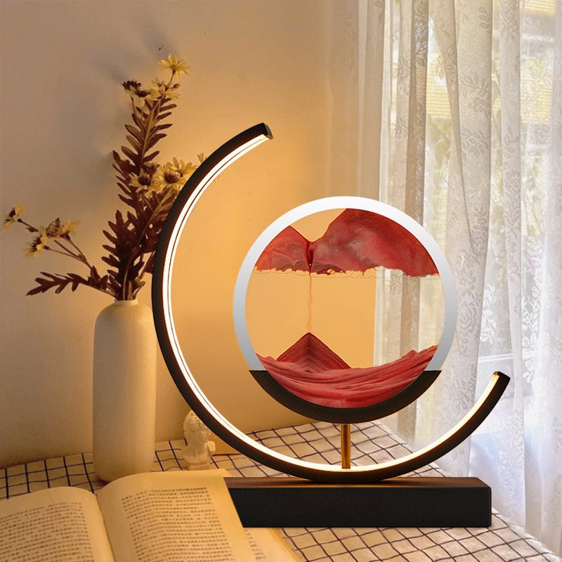 Dynamische Tischlampe mit rotierender 3D-Sandkunst und Acrylhülle