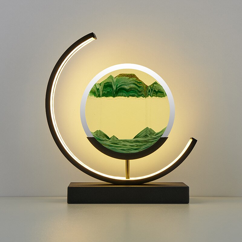 Dynamische Tischlampe mit rotierender 3D-Sandkunst und Acrylhülle