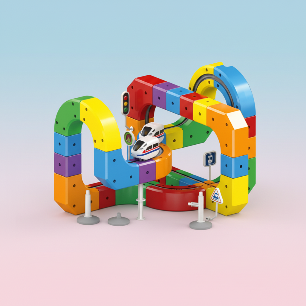 Stapelbares modulares Baustein-Spielzeugset mit Murmelbahn