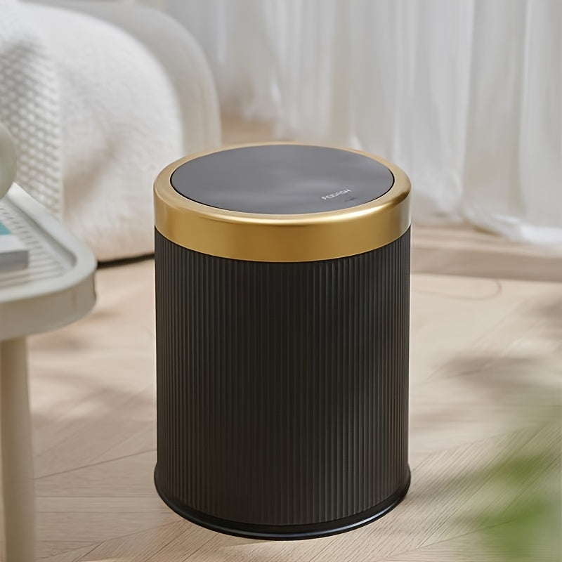 Eleganter ovaler, pulverbeschichteter Abfalleimer mit Druckdeckel und zwei Inneneimern