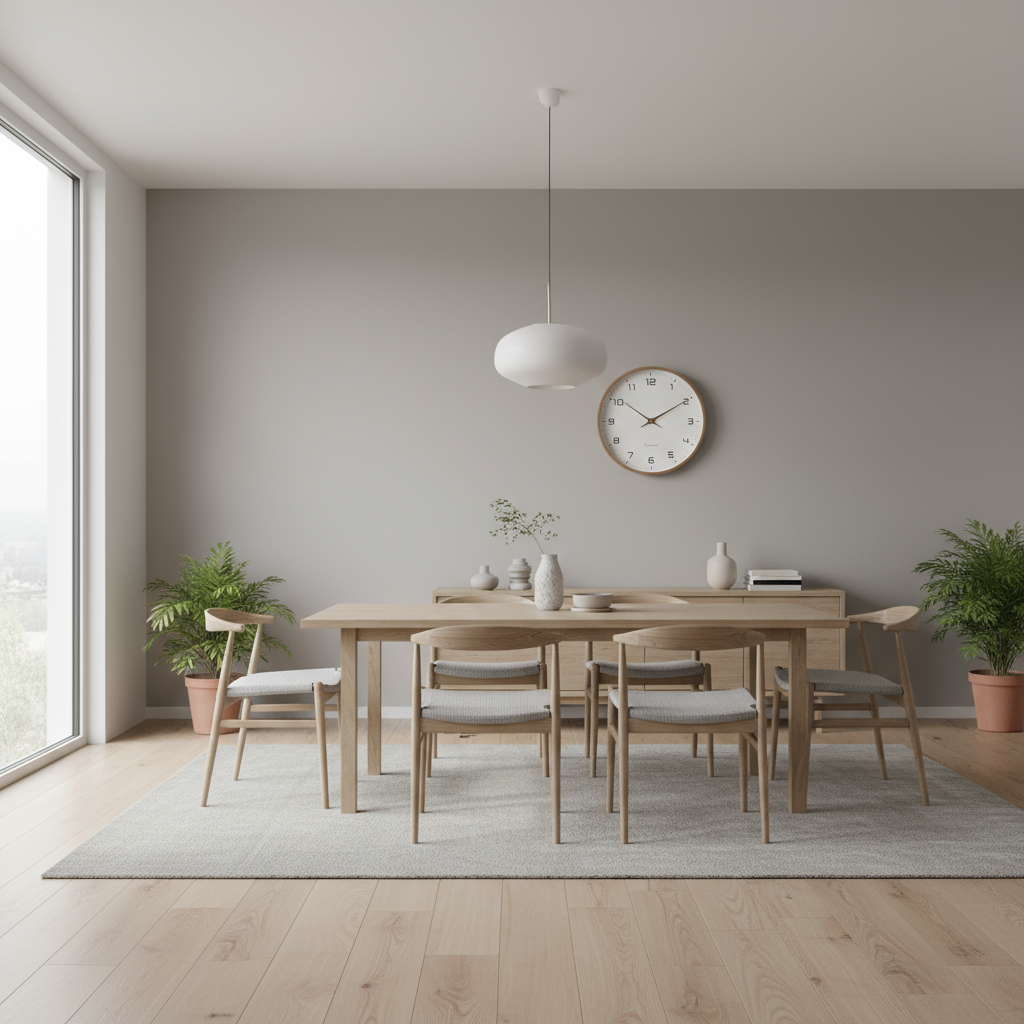 Nordisk minimalistisk vægur med træramme og lydløst kvartsværk