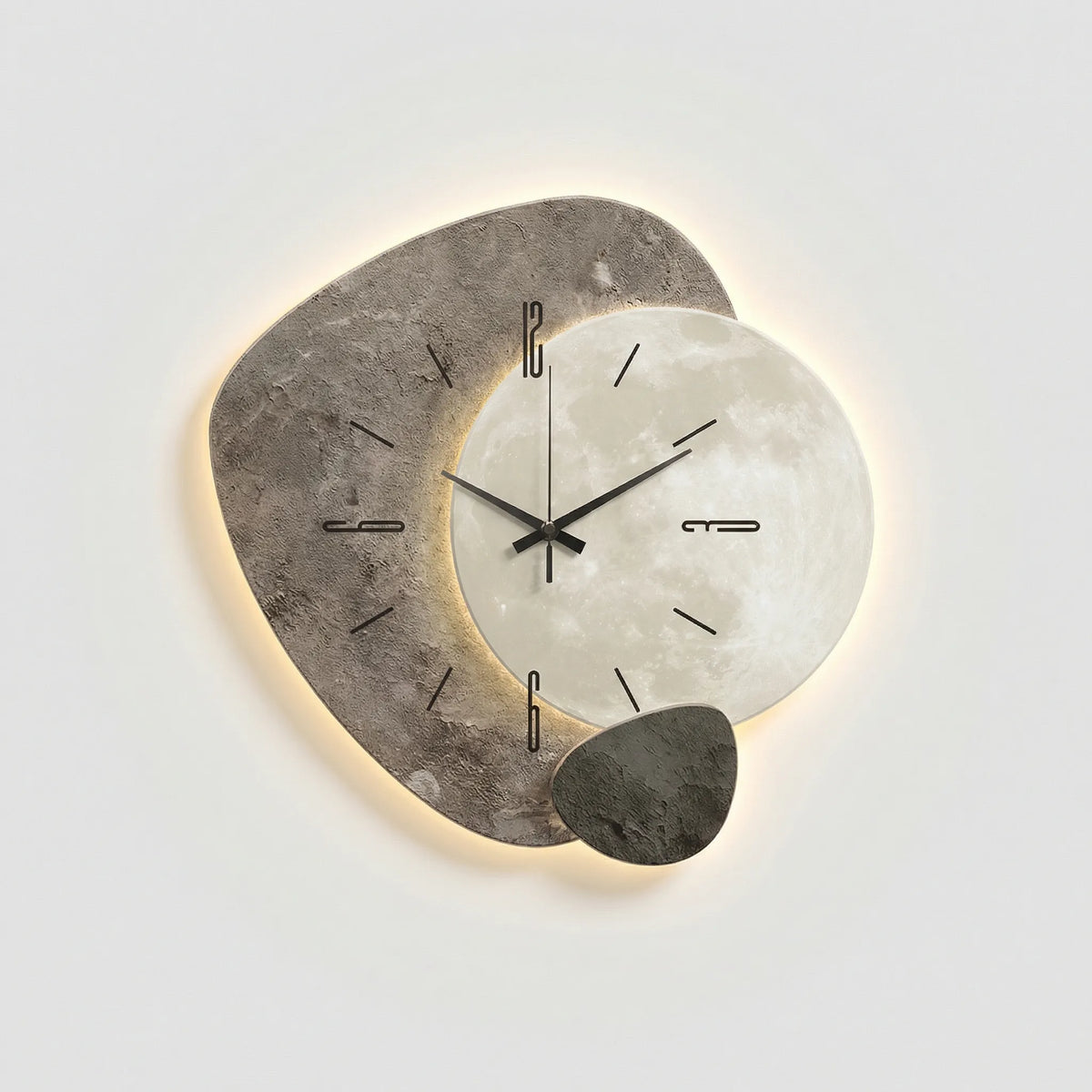 Asymmetrische, geschichtete Stein-Silhouette, beleuchtete geräuschlose Quarzwanduhr