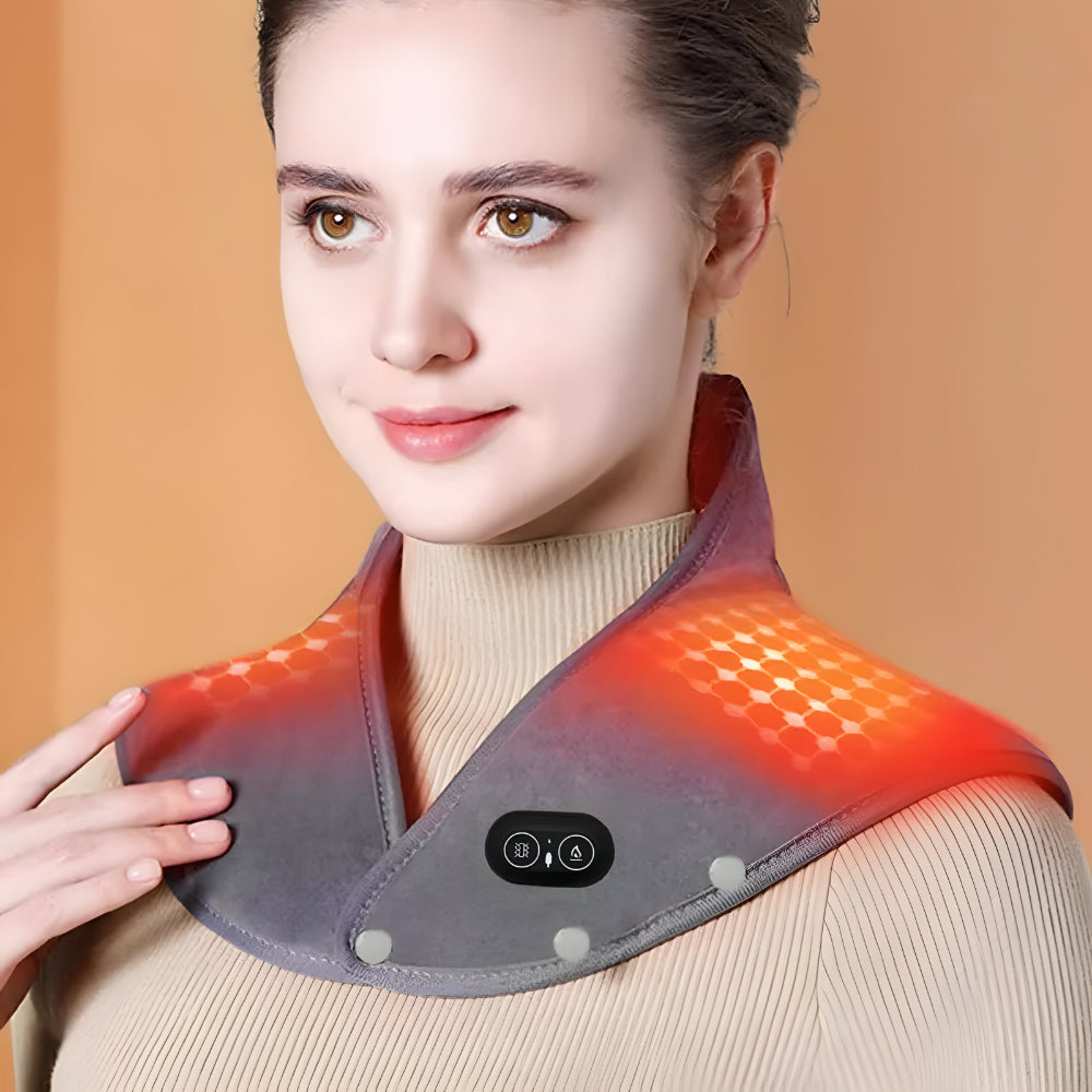 Omsluttende vibrerende elektrisk varmepude-massager til nakke og skuldre