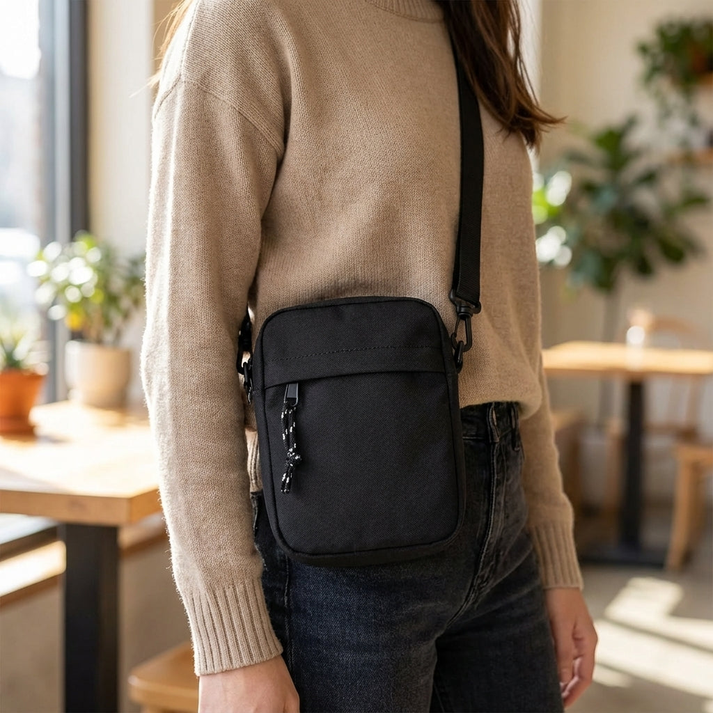 Kompakt vandafvisende crossbody-skuldertaske i nylon med tyverisikring