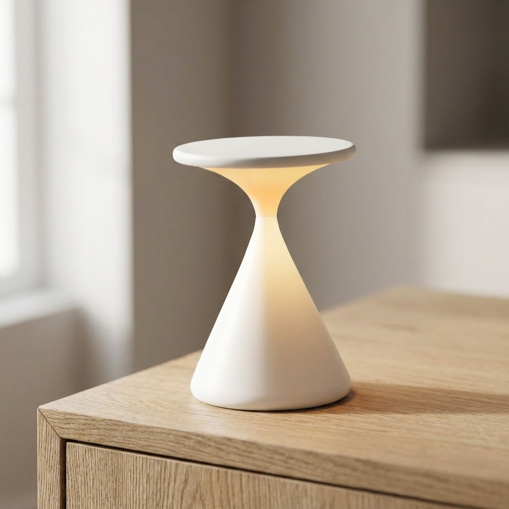 Kabellose dimmbare Tischlampe mit Sanduhr-Silhouette, Akku und Touch-Steuerung