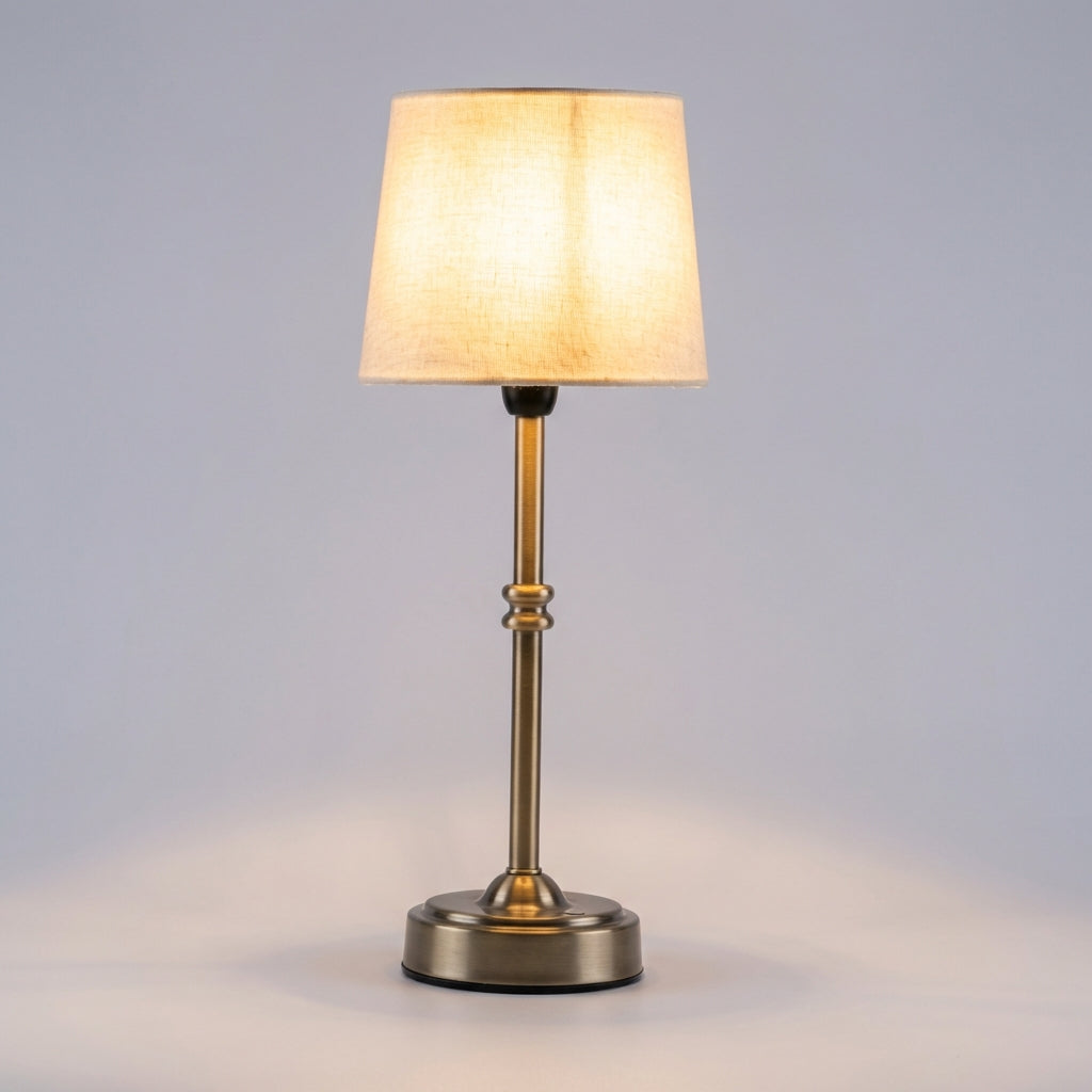 Kabellose wiederaufladbare dimmbare Retro-Tischlampe mit Stoff, Kristallakzent