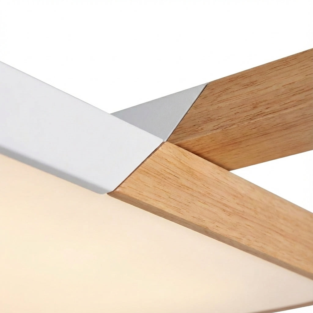 Minimalistische dimmbare Deckenleuchte aus Acryl mit Diffusor sowie Holz und Metall