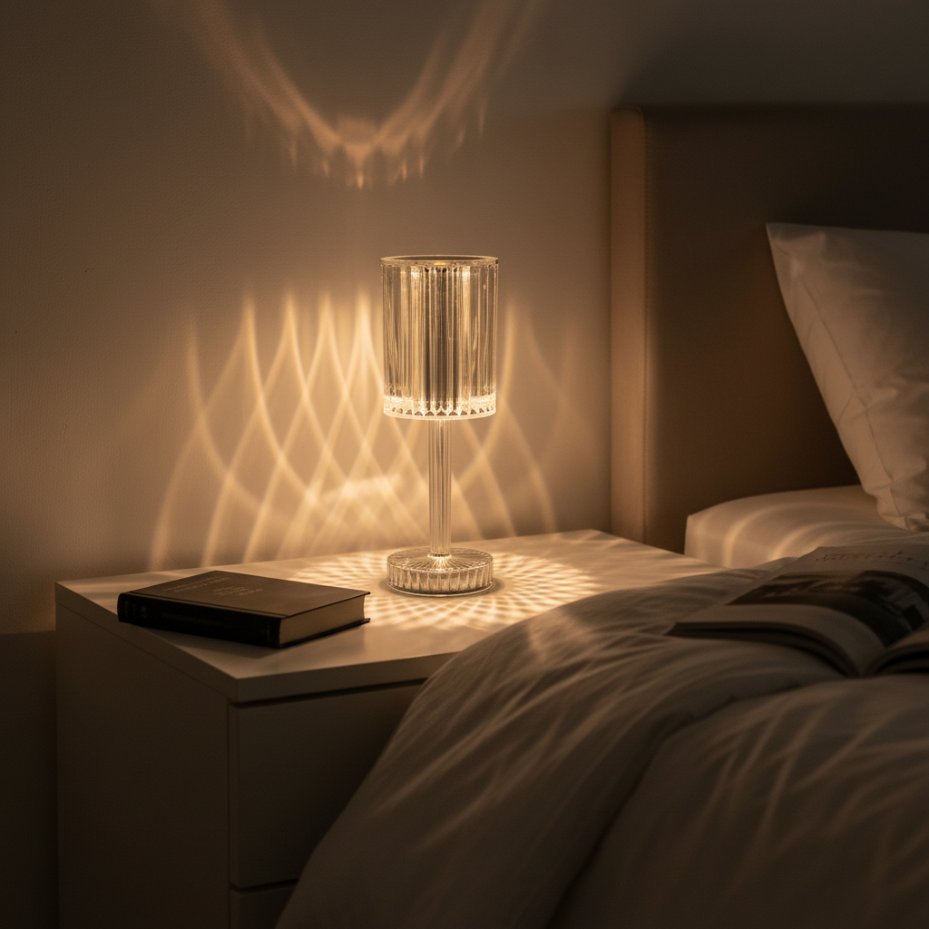 Dimm­bare Tischlampe mit doppellagigem Kristallschirm und Touch-Steuerung