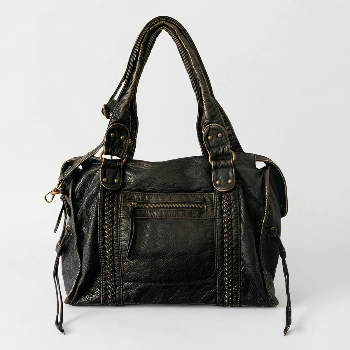 Kompakt urban flettet crossbody-skuldertaske med lynlås og justerbar rem
