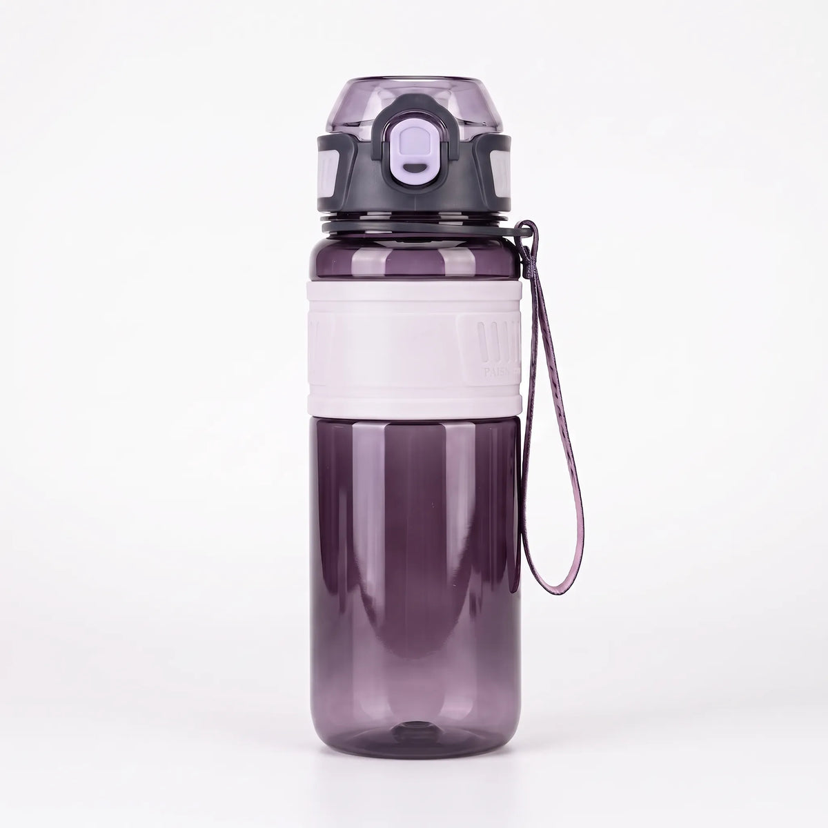 Durchscheinende Sport-Trinkflasche mit Klappverschluss, Strohhalm und Tragegurt