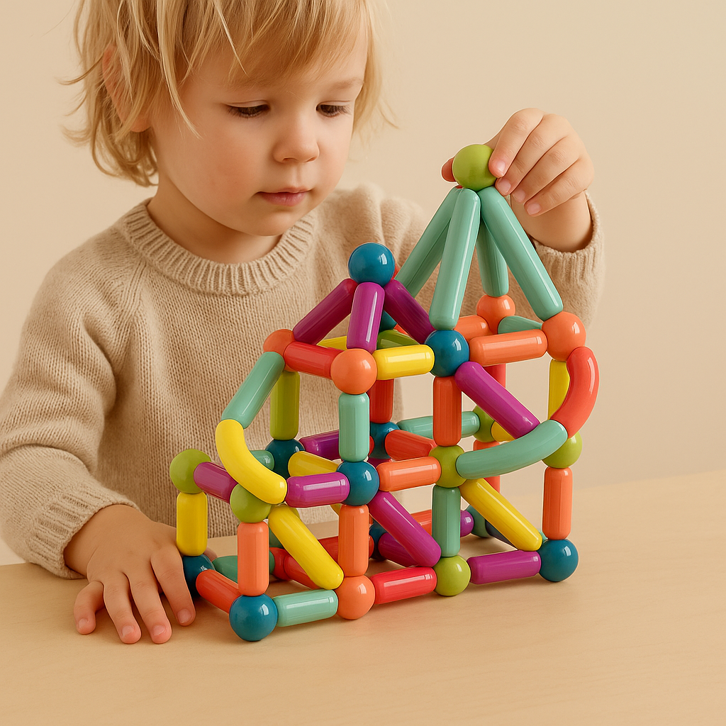 Zusammensteckbare geometrische magnetische Bausteine als pädagogisches STEM-Konstruktionsspielzeug