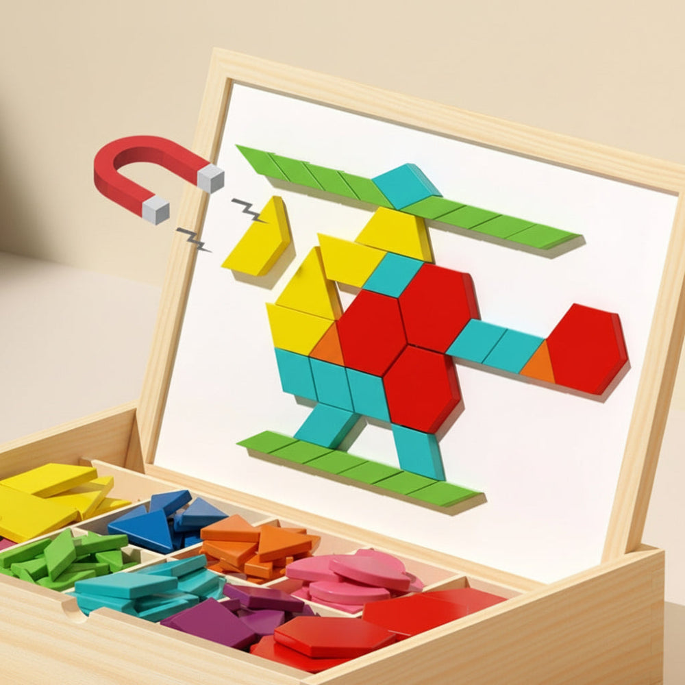 Magnetisches Holz-Musterbaustein-Puzzle als pädagogisches STEM-Spielzeugset