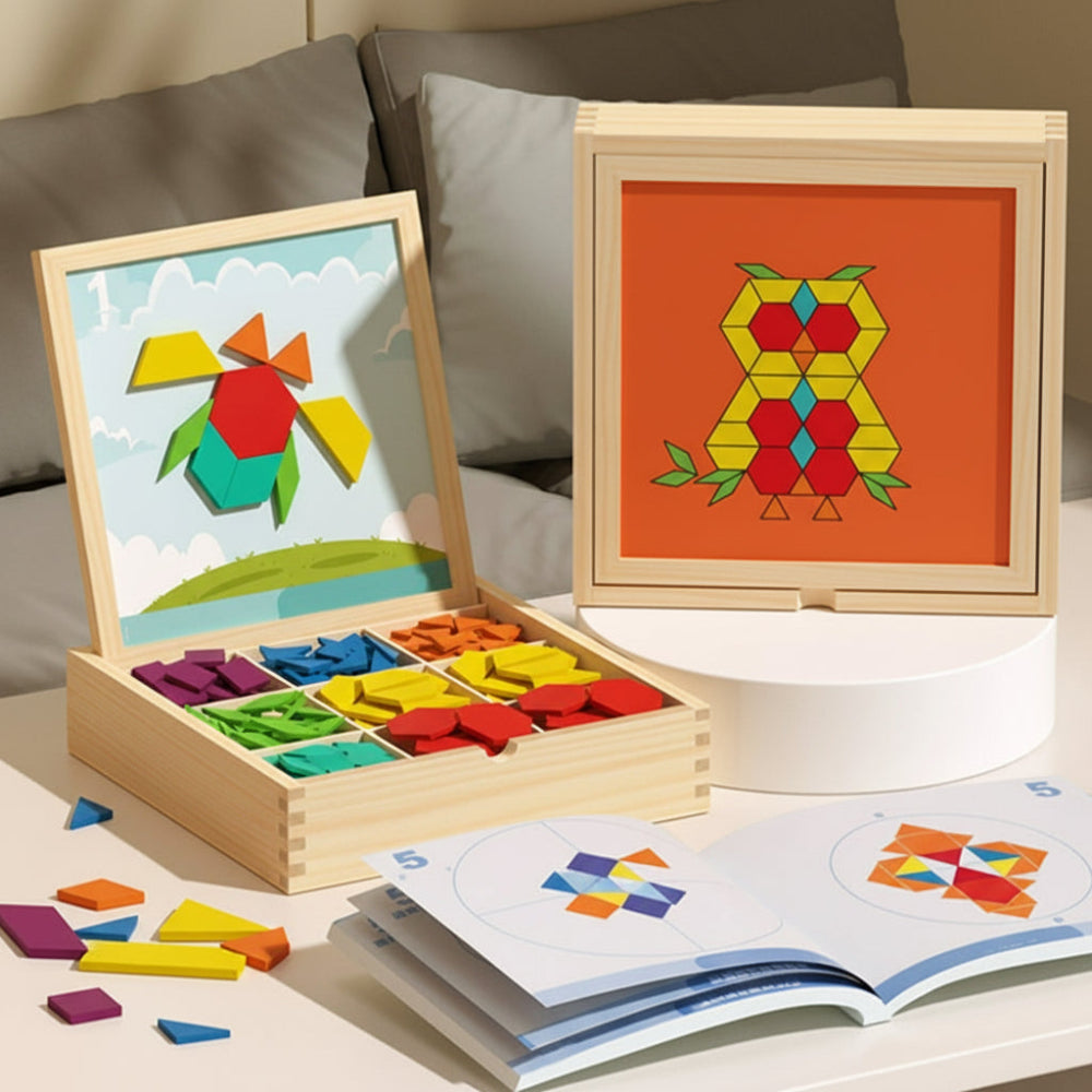 Magnetisches Holz-Musterbaustein-Puzzle als pädagogisches STEM-Spielzeugset