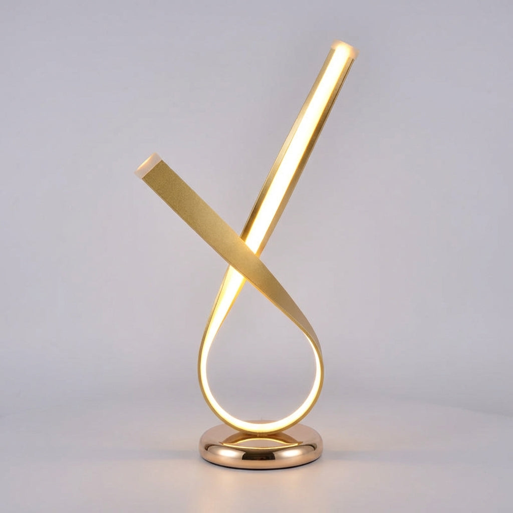 Skulpturale kompakte Tischlampe mit geschlungener Silhouette und Diffusor