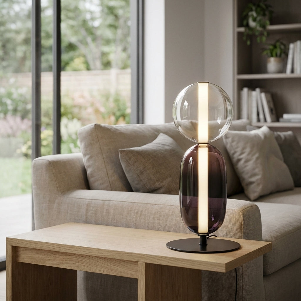 Minimalistische verstellbare Stimmungs-Tischlampe aus Eisen und Glas mit mehrfarbigem Licht