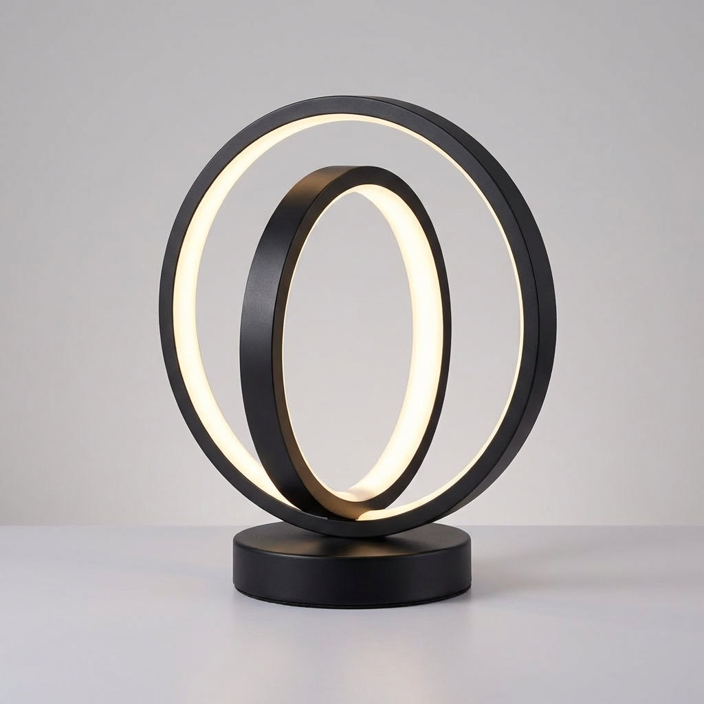 Kompakte USB-Tischlampe mit kreisförmiger Ringsilhouette, Dimmer und Standfuß