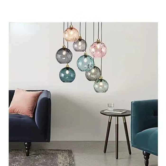 Minimalistische kugelförmige Pendelleuchte aus Glas und Schmiedeeisen