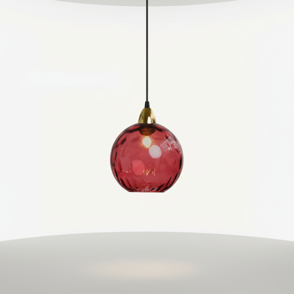 Minimalistische kugelförmige Pendelleuchte aus Glas und Schmiedeeisen