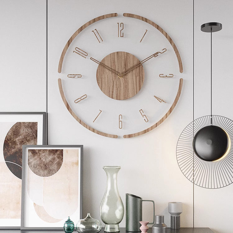 Minimalistische skandinavische Wanduhr aus Massivholz mit geräuschlosem Quarzwerk