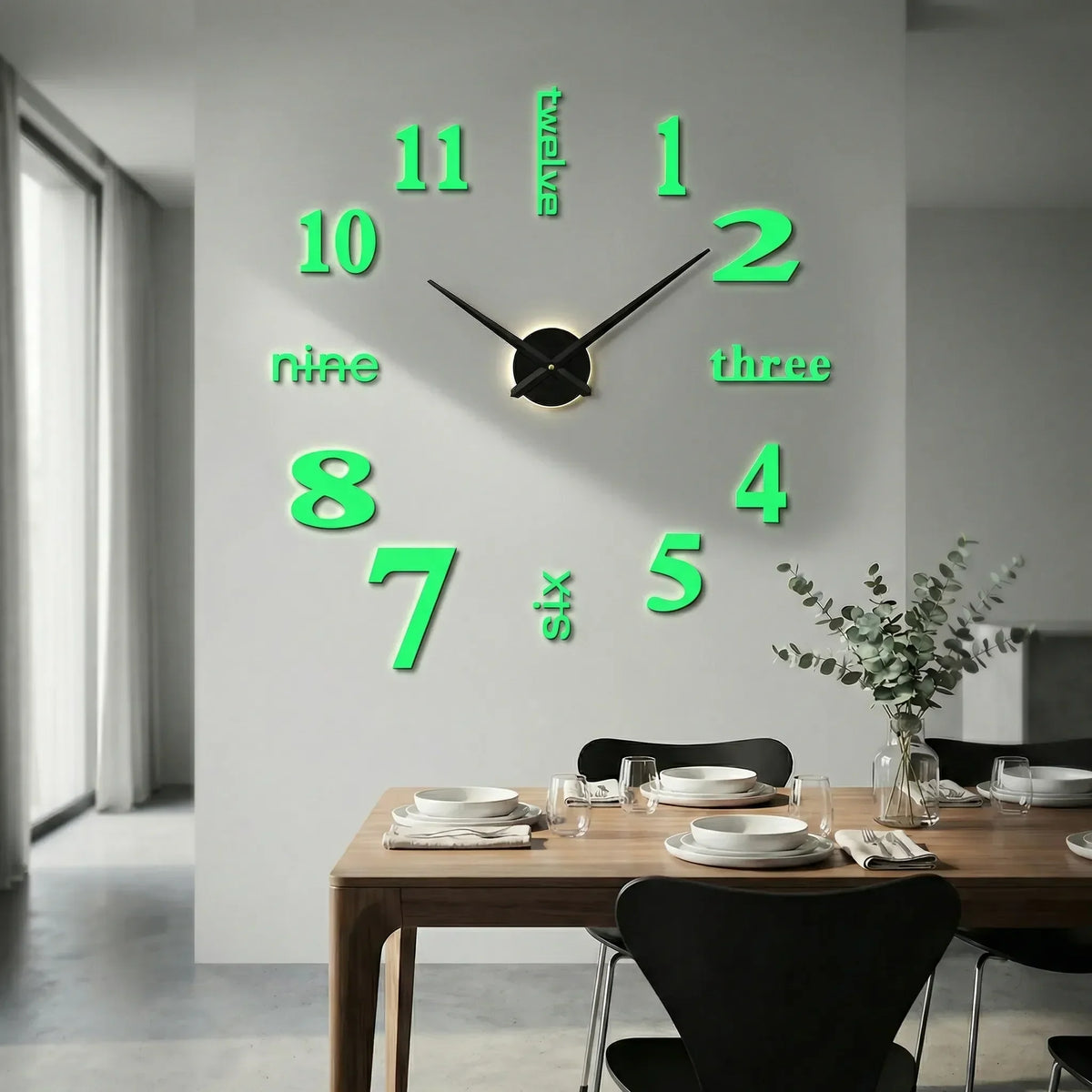 Übergroße minimalistische leise Quarzwanduhr mit erhabenen Ziffern
