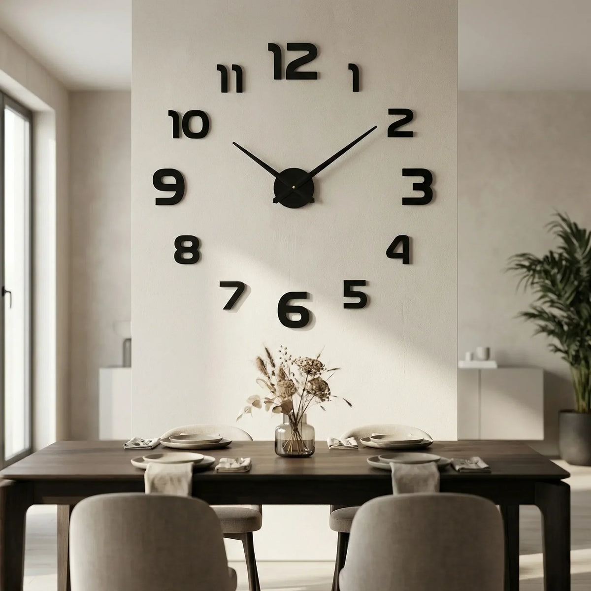 Übergroße minimalistische leise Quarzwanduhr mit erhabenen Ziffern