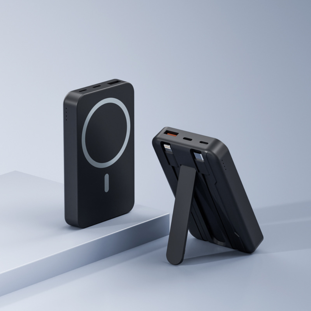 Tragbare Powerbank mit Magnetständer und kabelloser Schnellladefunktion