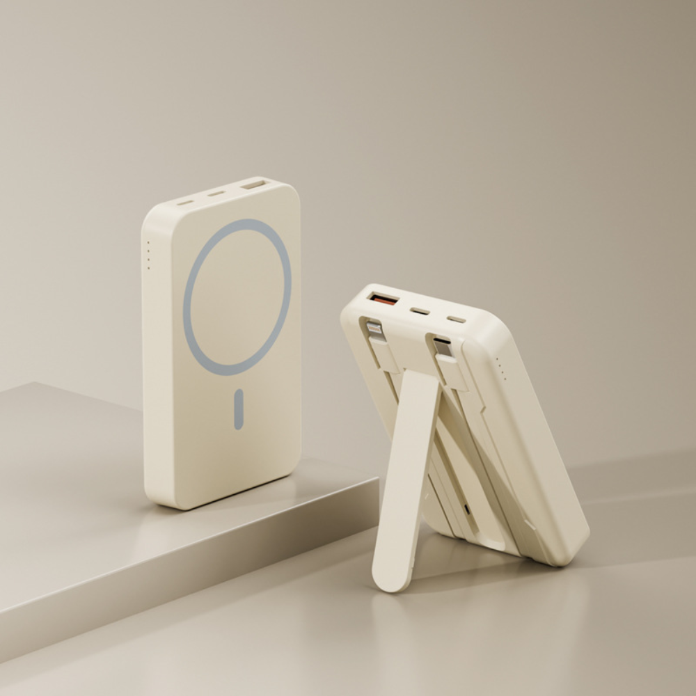 Tragbare Powerbank mit Magnetständer und kabelloser Schnellladefunktion