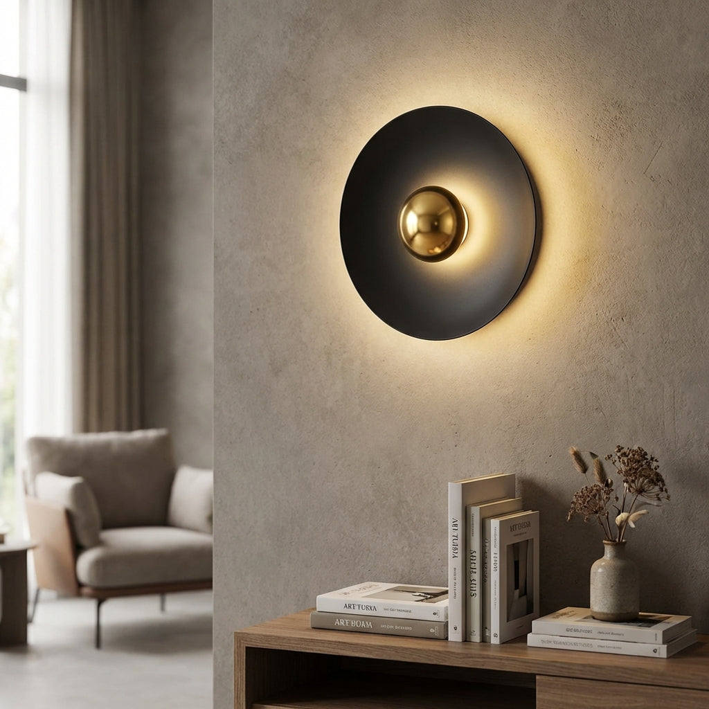 Runde minimalistische Kreiswandleuchte mit Halo-Leuchteffekt