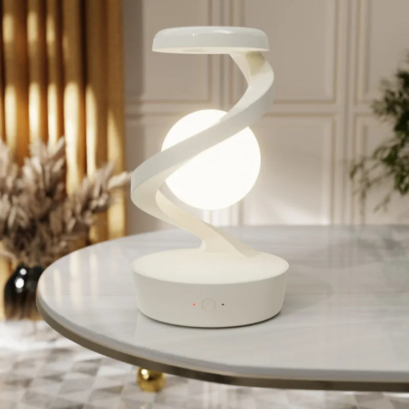 Tischlampe mit spiralförmigem Arm, Kugelschirm, Gestensteuerung und kabelloser Ladefunktion