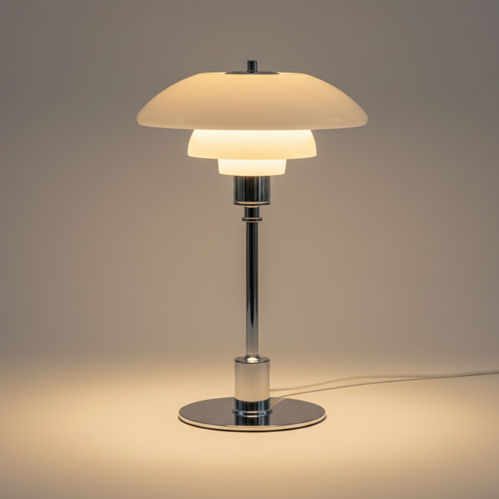 Skandinavische Nachttischlampe aus transparentem Glas mit Metallfuß
