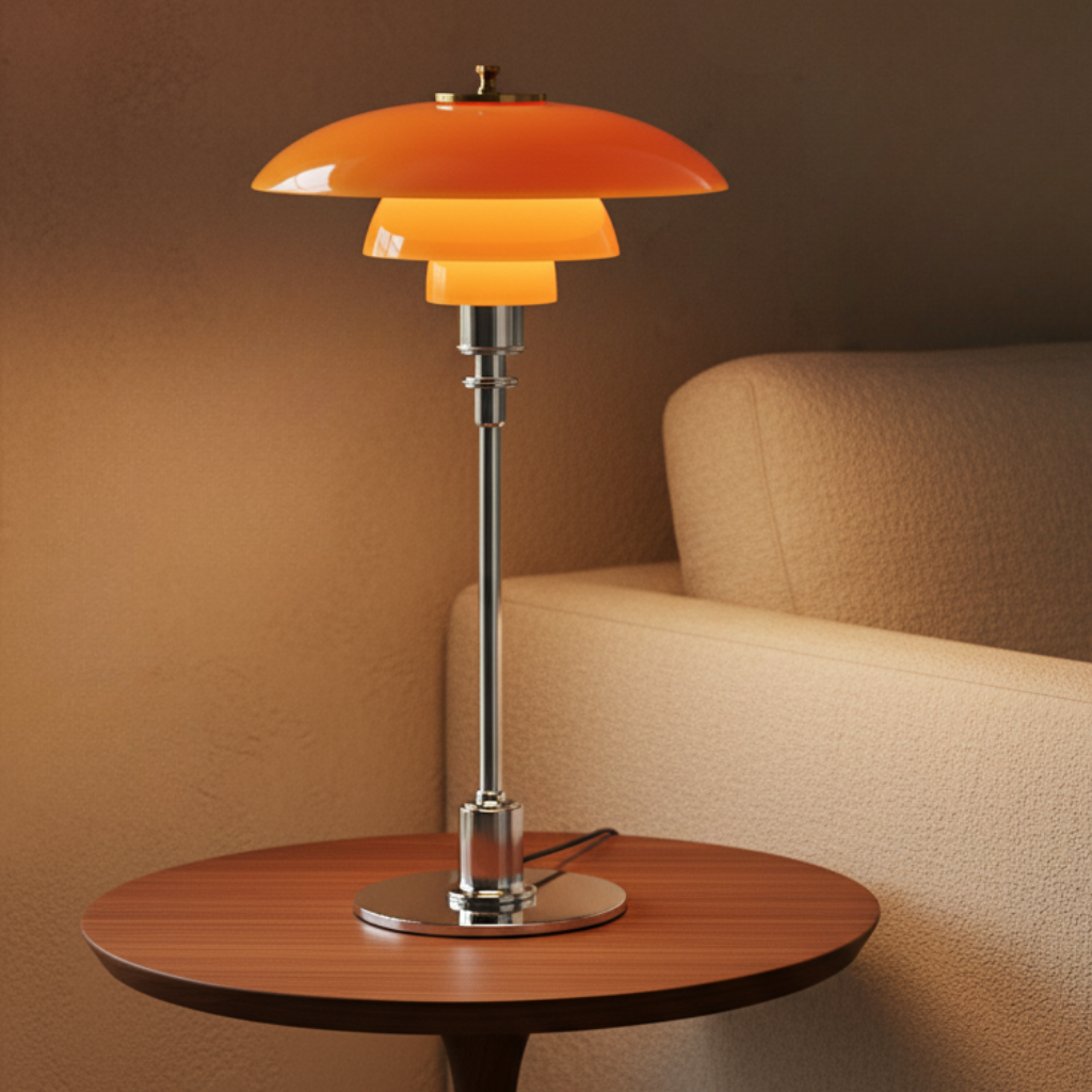 Skandinavische Nachttischlampe aus transparentem Glas mit Metallfuß
