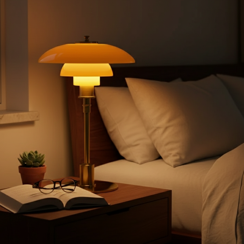 Skandinavische Nachttischlampe aus transparentem Glas mit Metallfuß