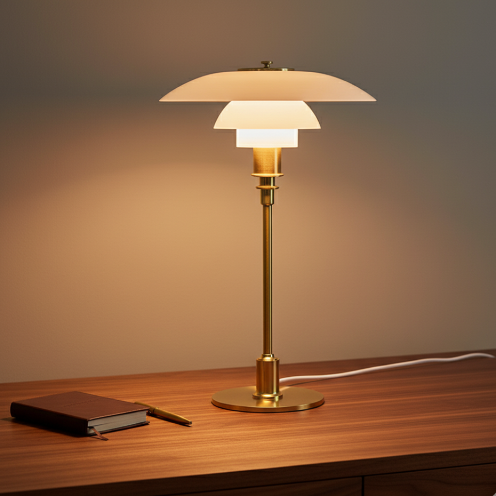 Skandinavische Nachttischlampe aus transparentem Glas mit Metallfuß