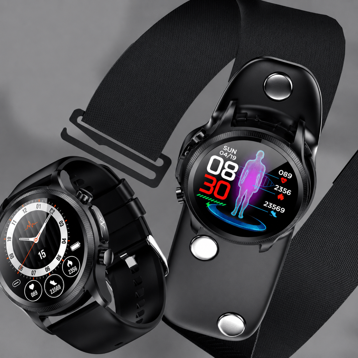Elegante, am Handgelenk getragene Fitness-Tracker-Smartwatch mit Herzfrequenz- und Glukoseüberwachung