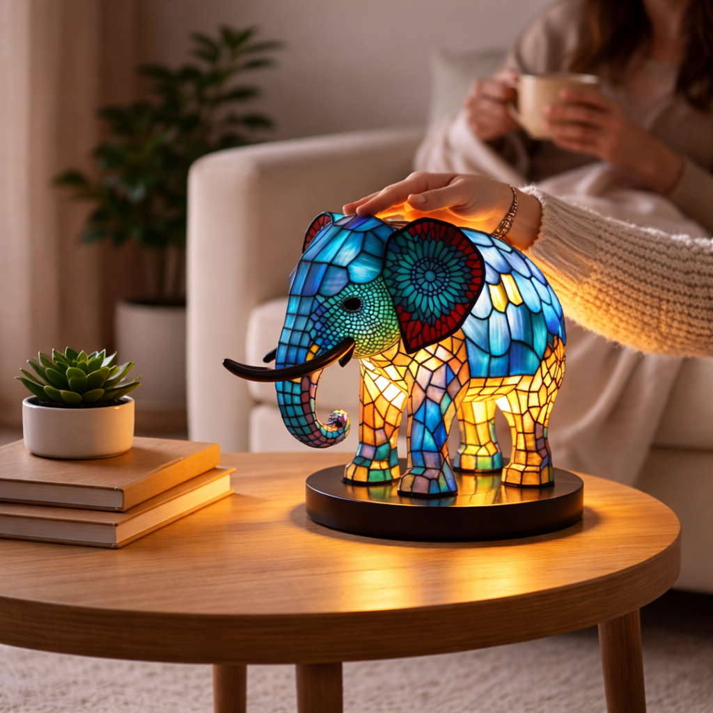 Akzent-Tischlampe als Tierfigur im Tiffany-Stil