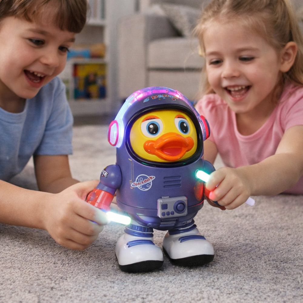 Interaktive musikalische Astronauten-Enten-Spielfigur mit Weltraumthema und Tanzfunktion