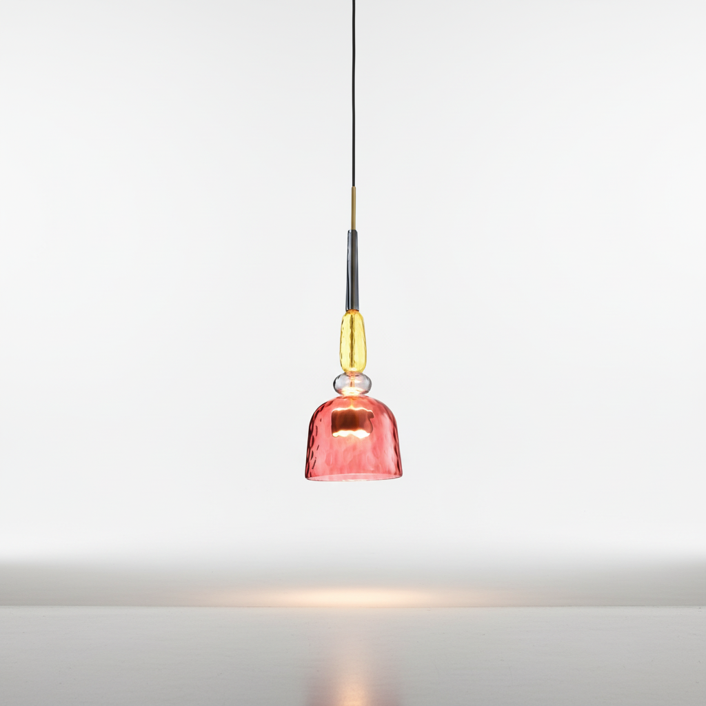 Pendelleuchte mit zylindrischem Lampenschirm aus farbigem Glas