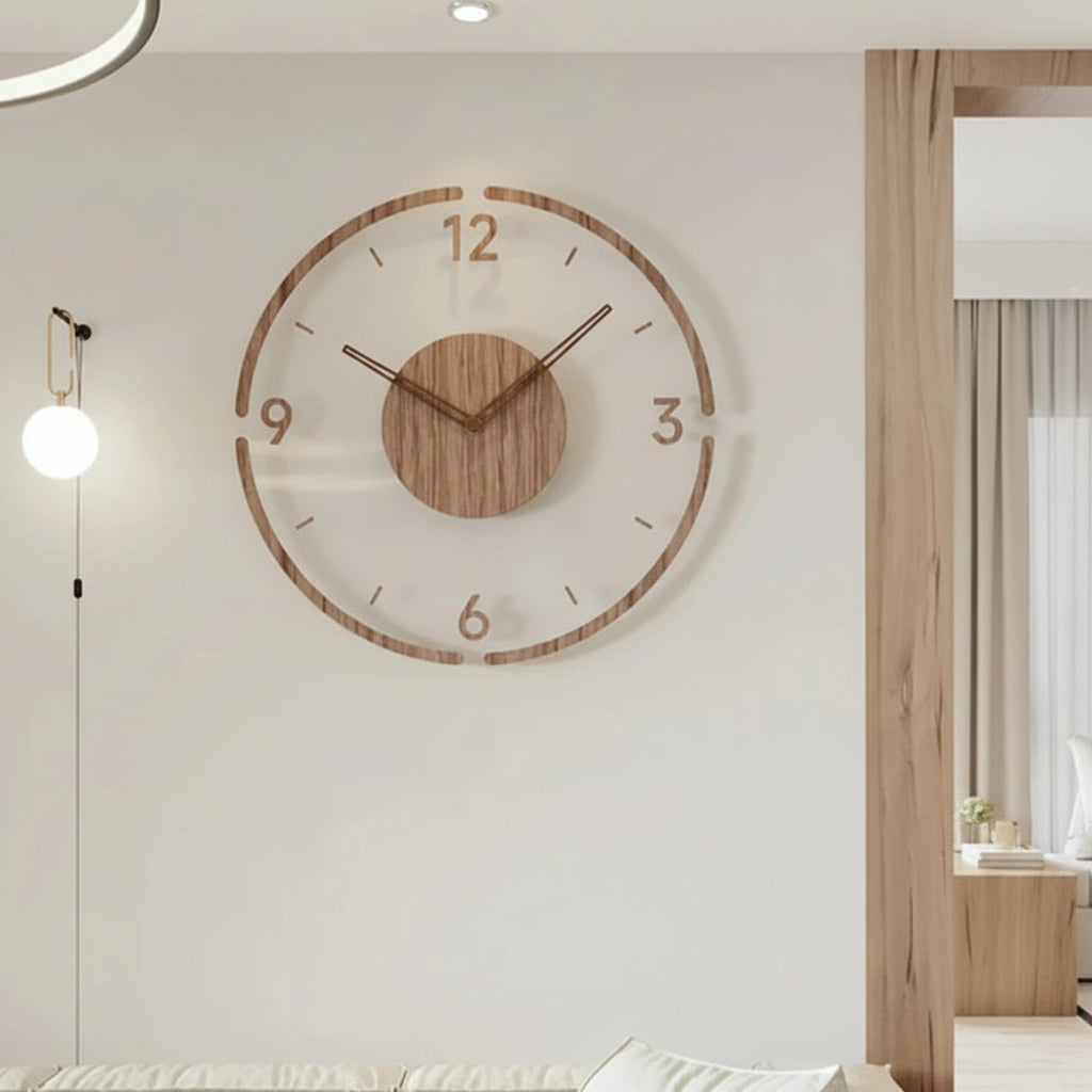 Minimalistische analoge geräuschlose Quarzwanduhr aus Naturholz