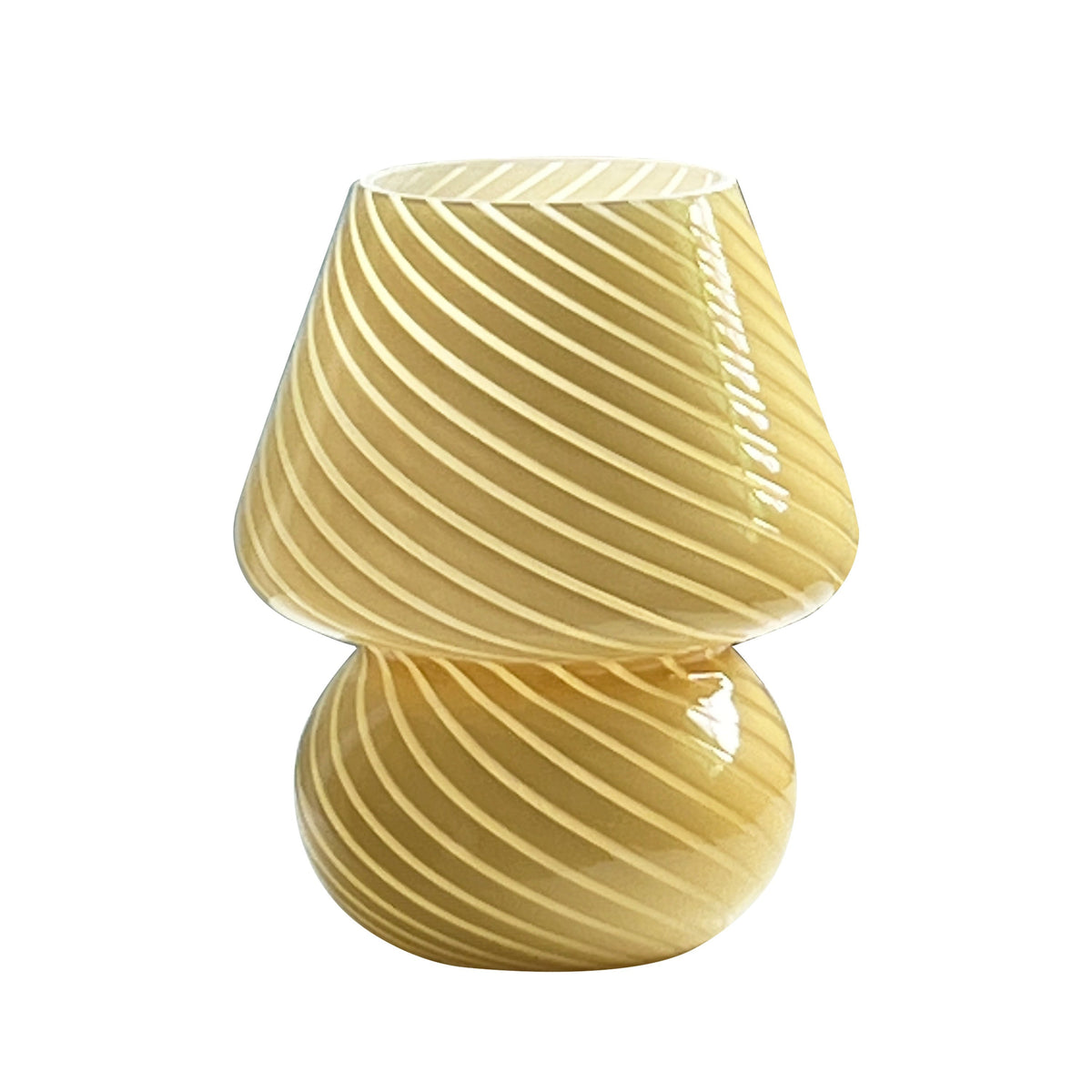 Dimmbare Tischlampe aus gedrehtem Kunstglas in Pilzform