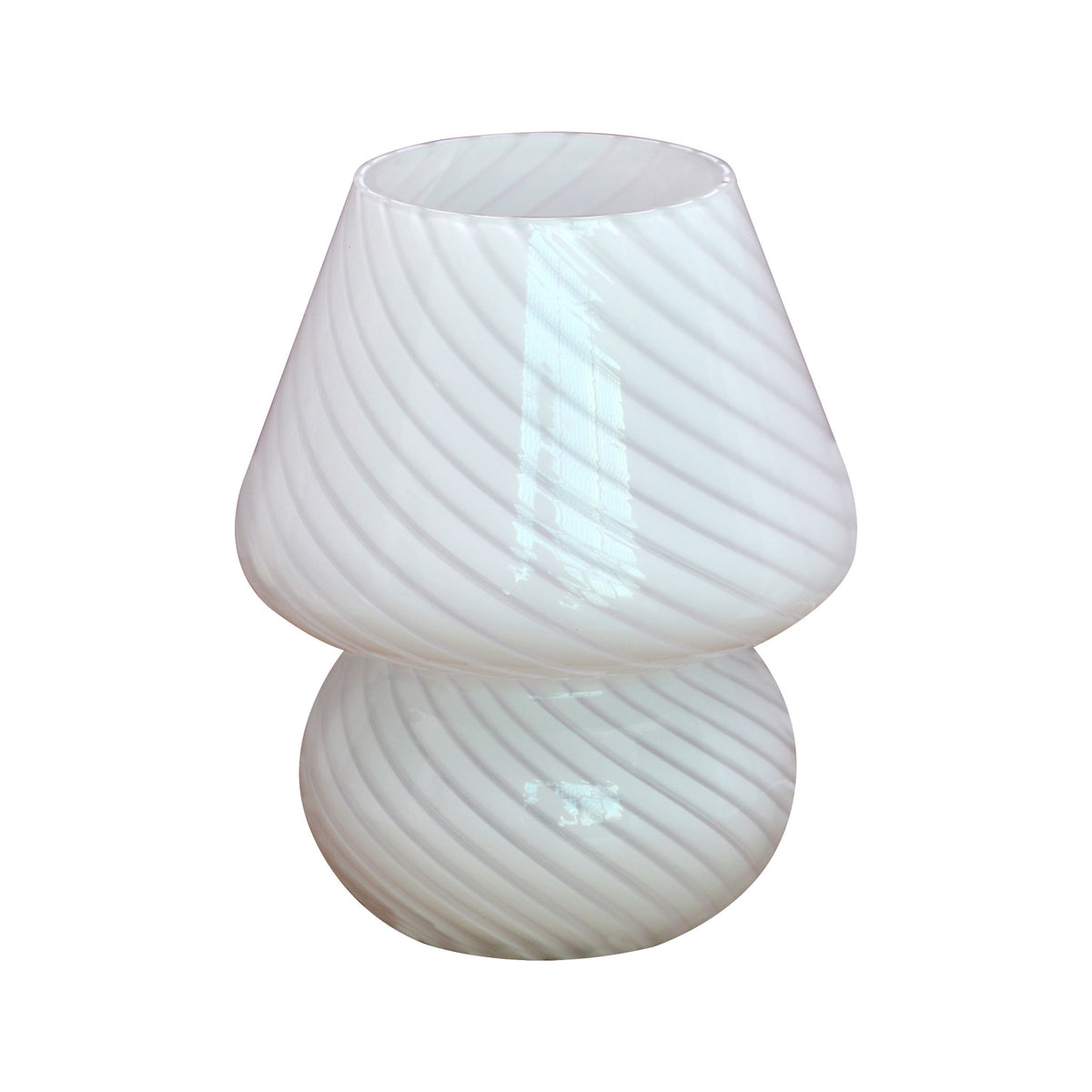 Dimmbare Tischlampe aus gedrehtem Kunstglas in Pilzform