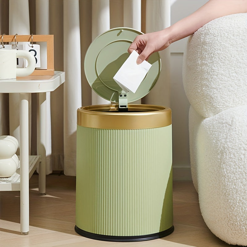 Eleganter ovaler, pulverbeschichteter Abfalleimer mit Druckdeckel und zwei Inneneimern