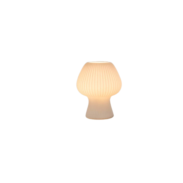 Vintage bordlampe i rillet glas med svampeform til sengebordet