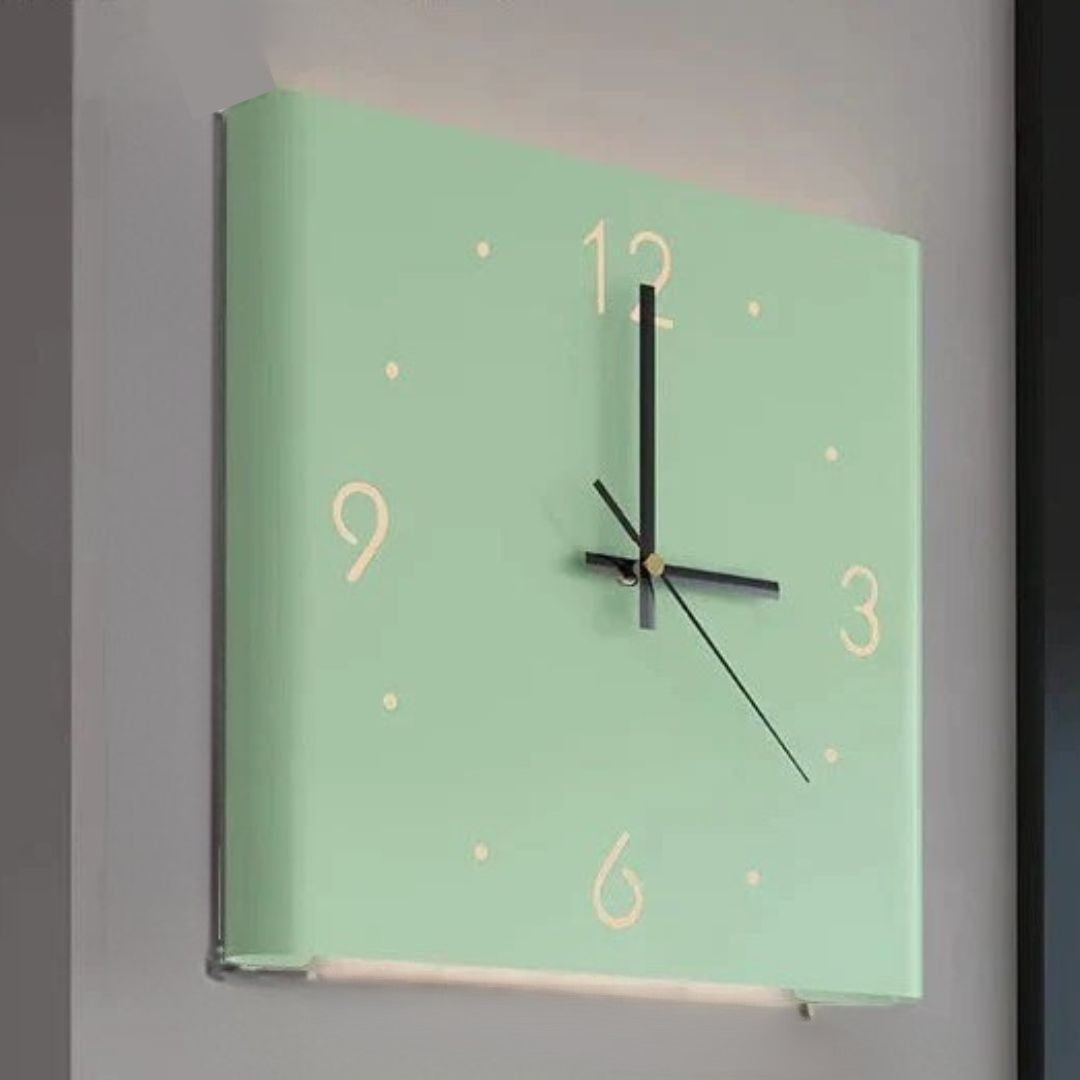 Minimalistische beleuchtete quadratische eiserne, doppelseitige leise Wanduhr