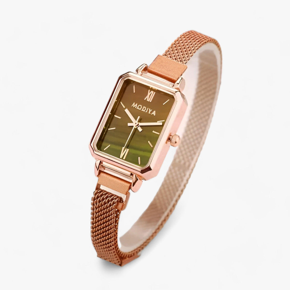 Quarz-Armbanduhr mit quadratischem Zifferblatt, Mesh-Armband und Magnetverschluss