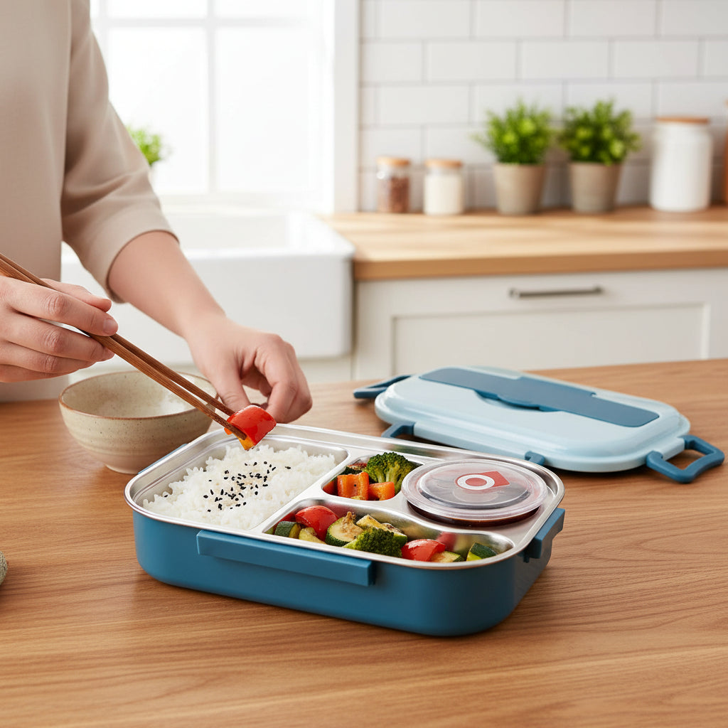 Isolierte Bento-Lunchbox zur Lebensmittelaufbewahrung mit Unterteilungen