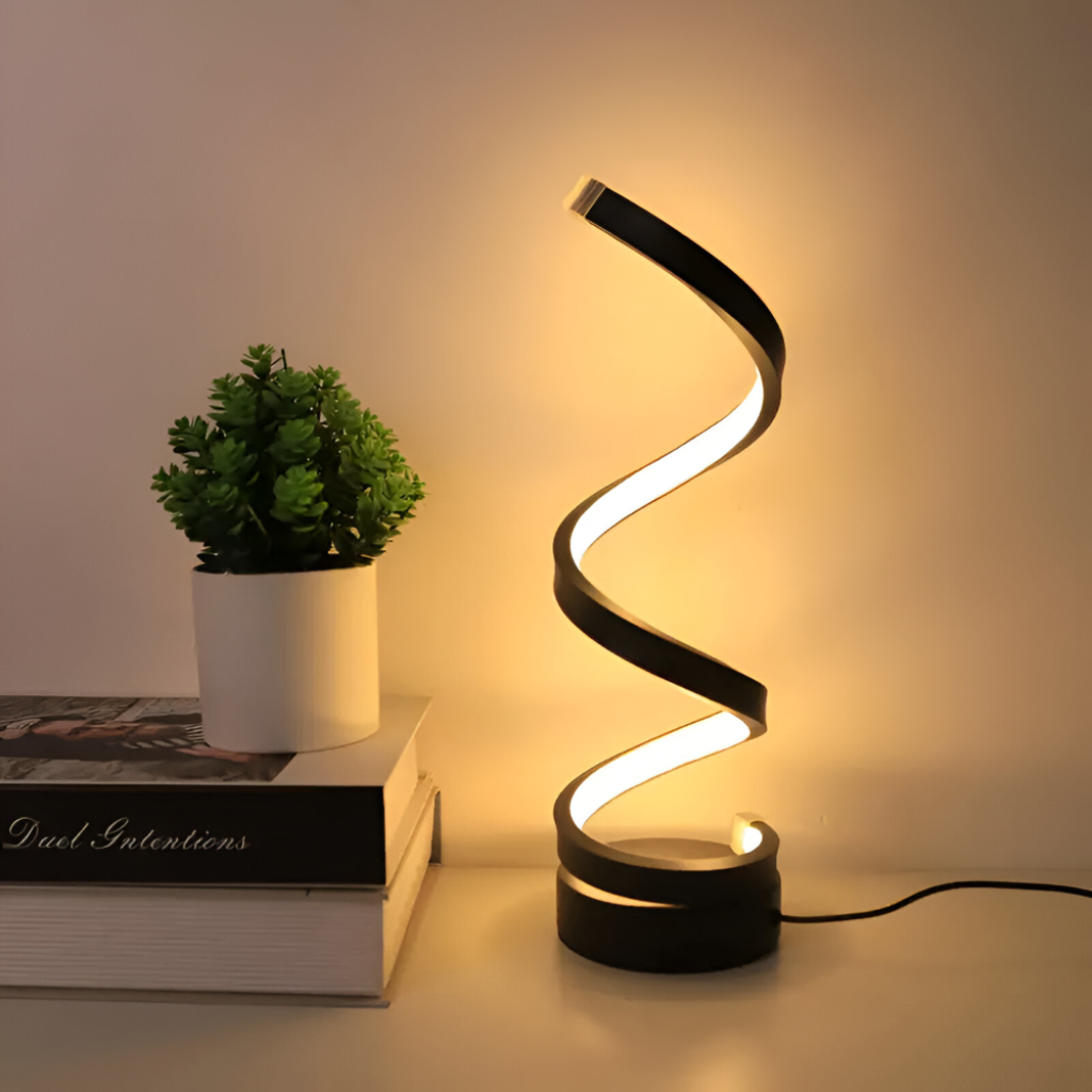 Skulpturale spiralförmige Schreibtischlampe mit verstellbarer Klemme